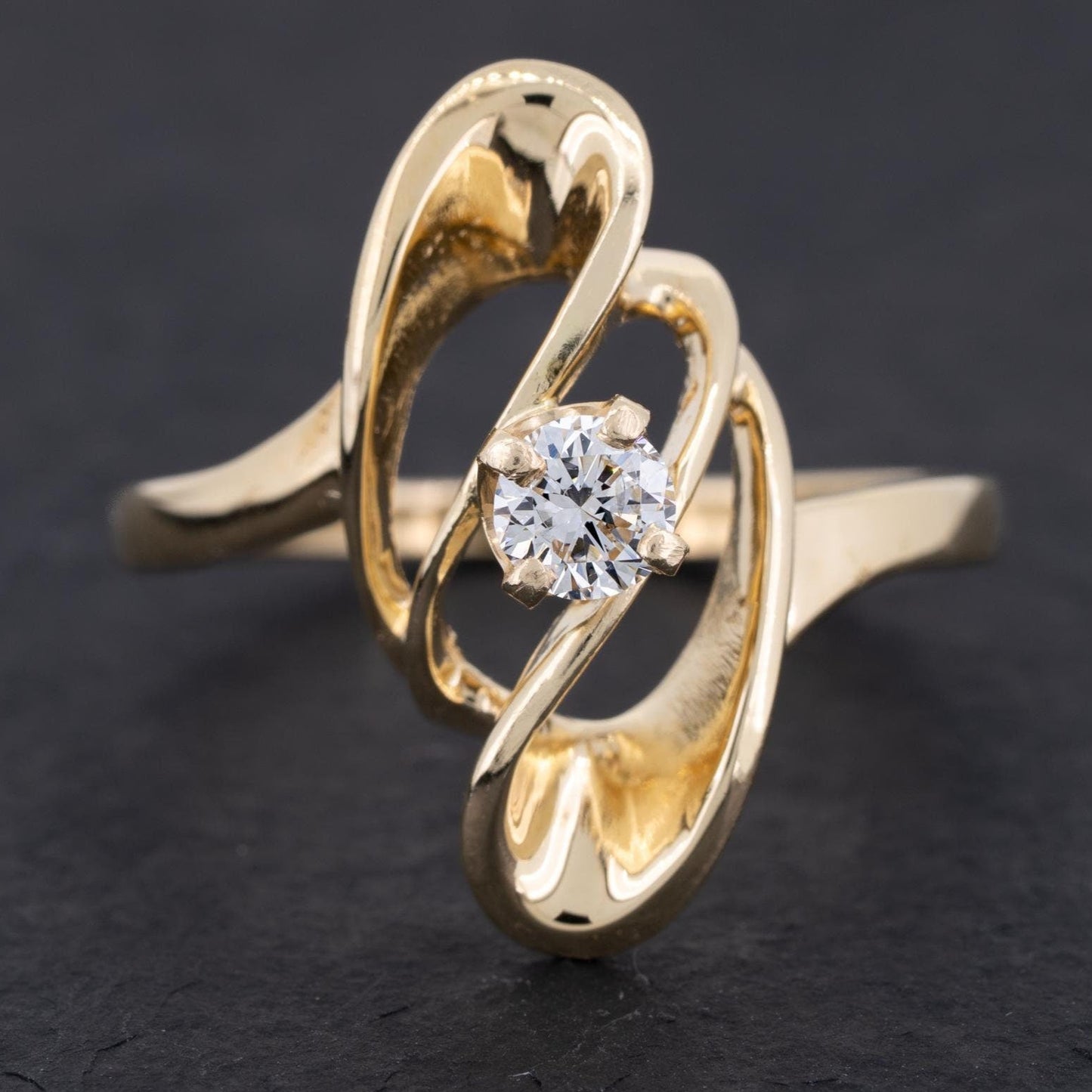 Vintage Solitaire Diamond Engagement Ring 14k Yellow Gold - Redpoint Jewelry