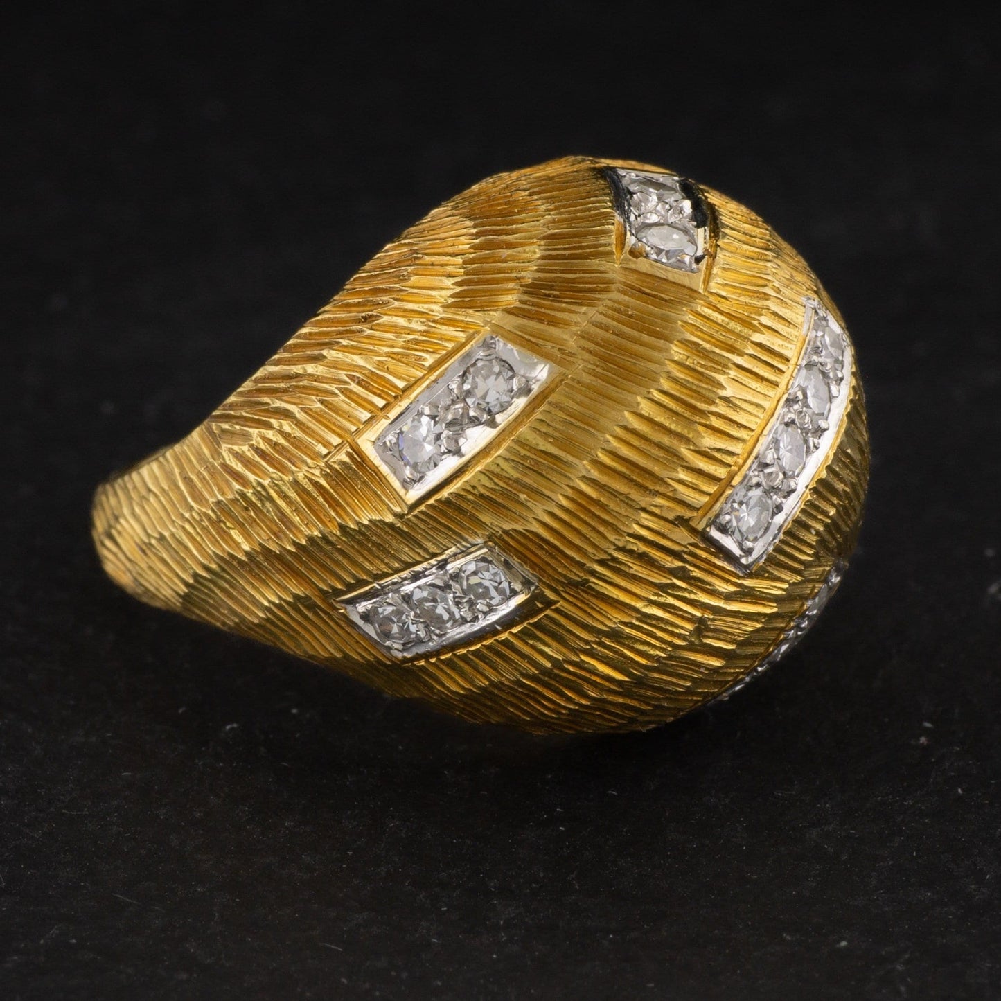 Vintage Diamond Dome Ring 18kt Yellow Gold Anniversary Ring Mid Century Jewelry - Redpoint Jewelry
