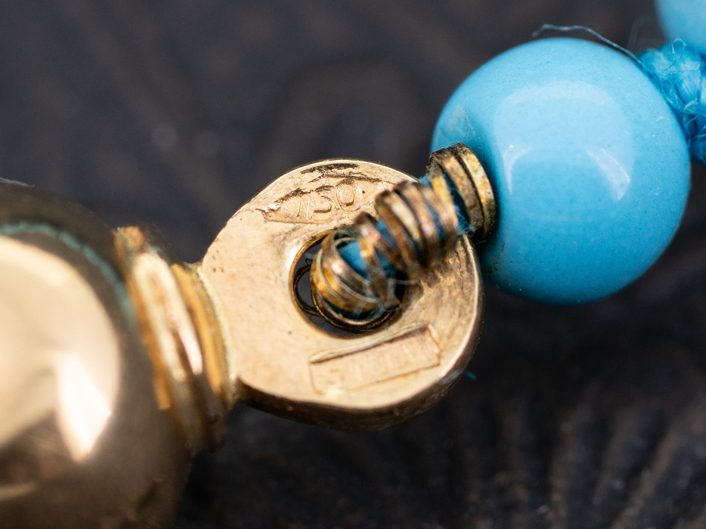 Vintage Sleeping Beauty Blue Turquoise Pendant 18k Gold Knotted Bead Necklace - Redpoint Jewelry