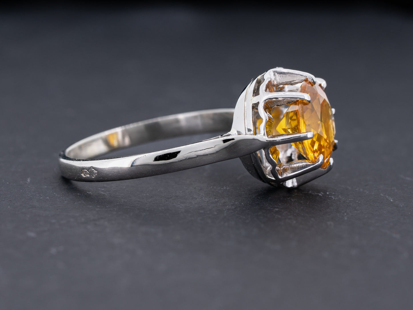 GIA Certified 2.88ct Orange Natural Sapphire Vintage Art Deco Solitaire Ring 18k White Gold - Redpoint Jewelry