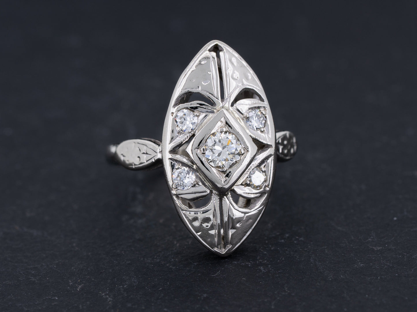 Vintage Art Deco Diamond Engagement Ring 14k White Gold - Redpoint Jewelry