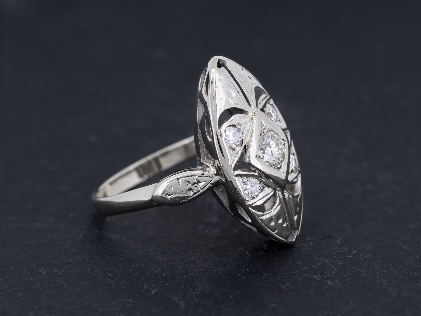 Vintage Art Deco Diamond Engagement Ring 14k White Gold - Redpoint Jewelry