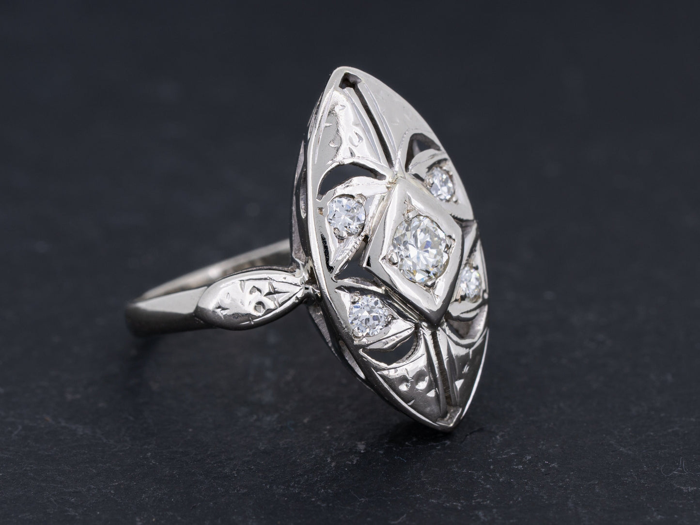 Vintage Art Deco Diamond Engagement Ring 14k White Gold - Redpoint Jewelry