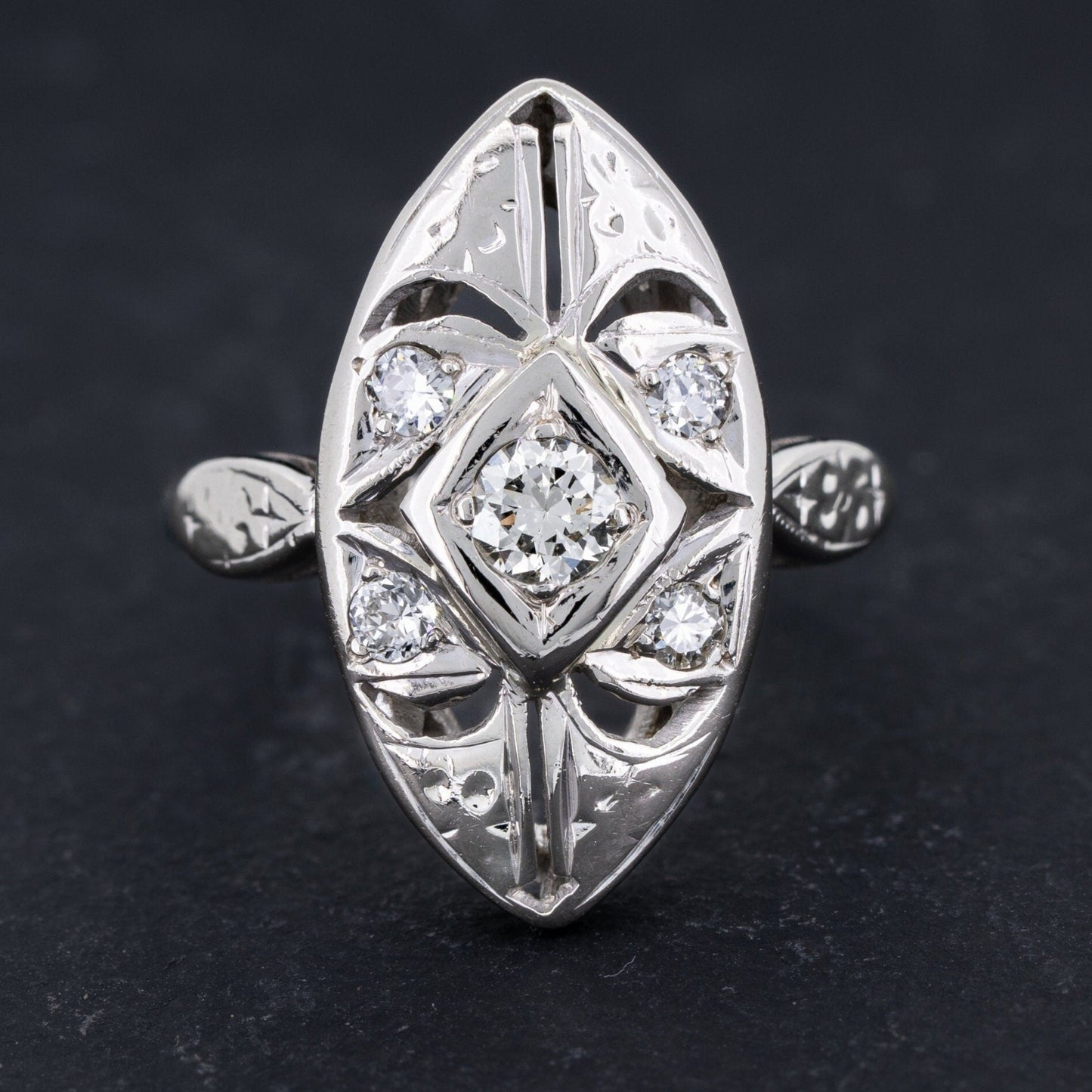 Vintage Art Deco Diamond Engagement Ring 14k White Gold - Redpoint Jewelry