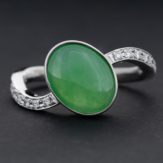 GIA Certified Type A Fei Cui Green Jade and Diamond Ring in Platinum