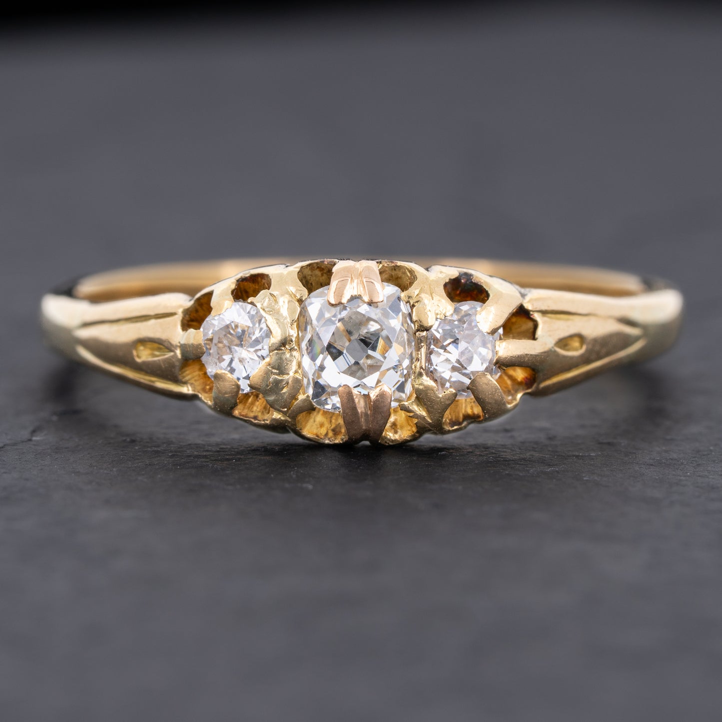 Edwardian Diamond Three Stone Ring 18k Yellow Gold