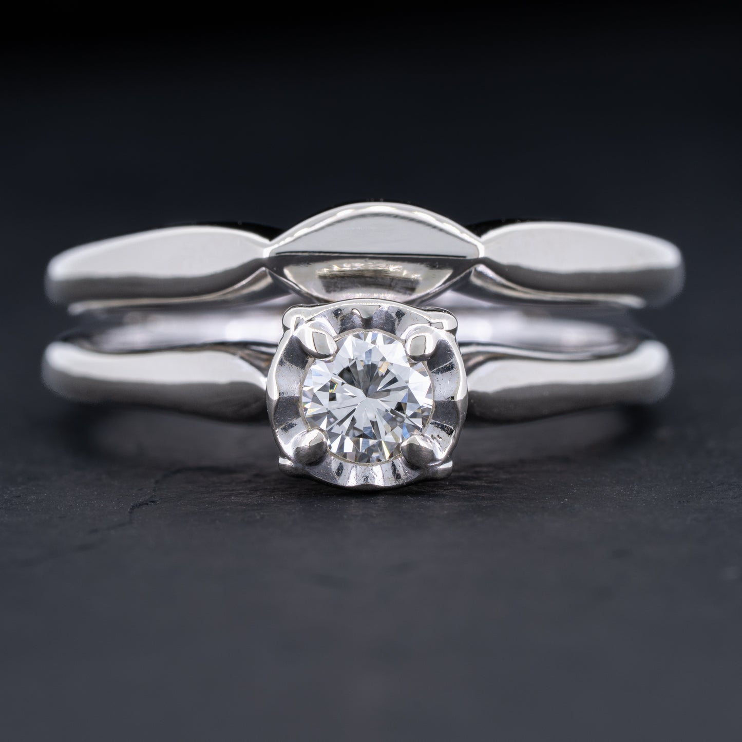 Vintage Art Deco Diamond Solitaire Engagement Ring Wedding Set