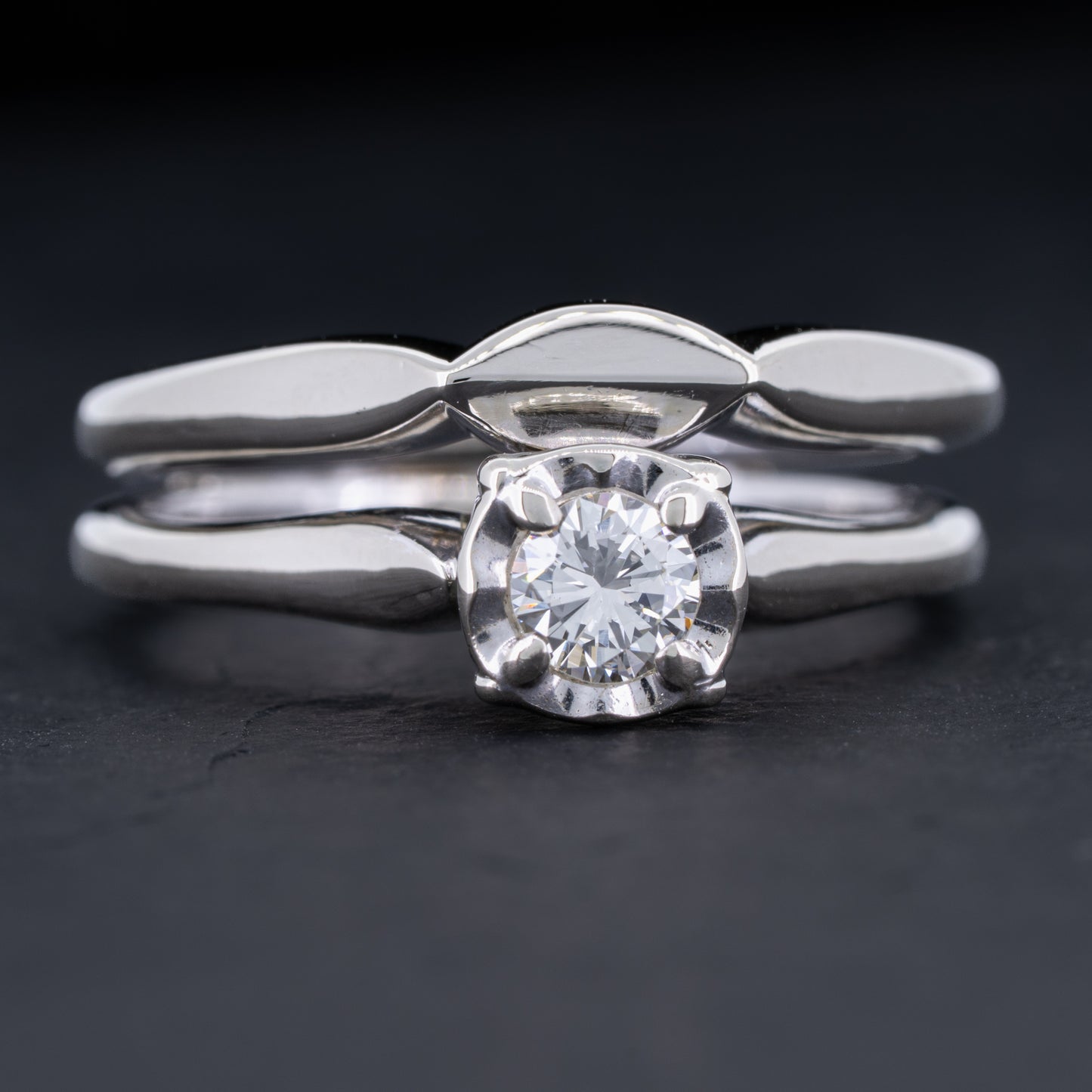 Vintage Art Deco Diamond Solitaire Engagement Ring Wedding Set