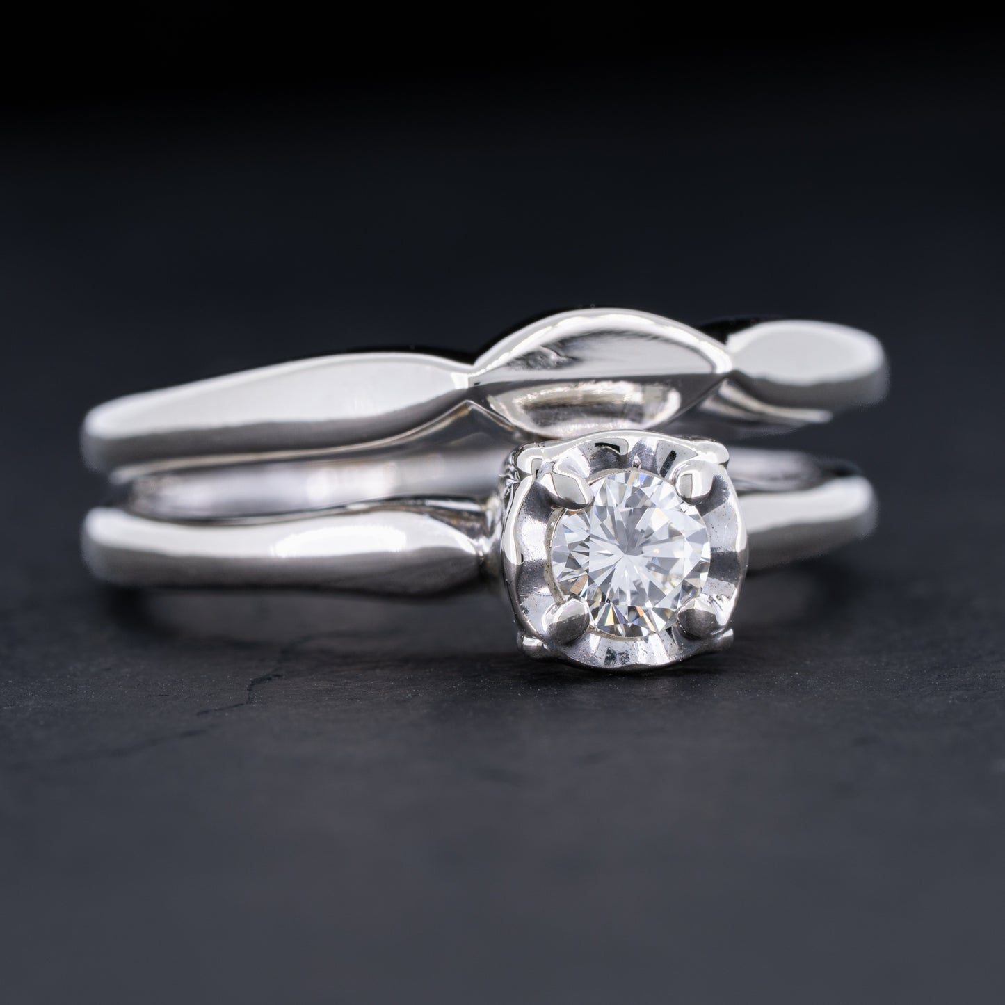 Vintage Art Deco Diamond Solitaire Engagement Ring Wedding Set