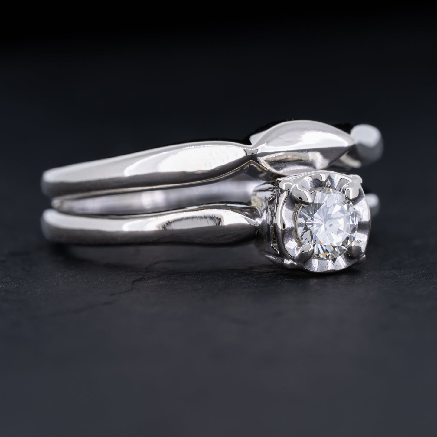 Vintage Art Deco Diamond Solitaire Engagement Ring Wedding Set