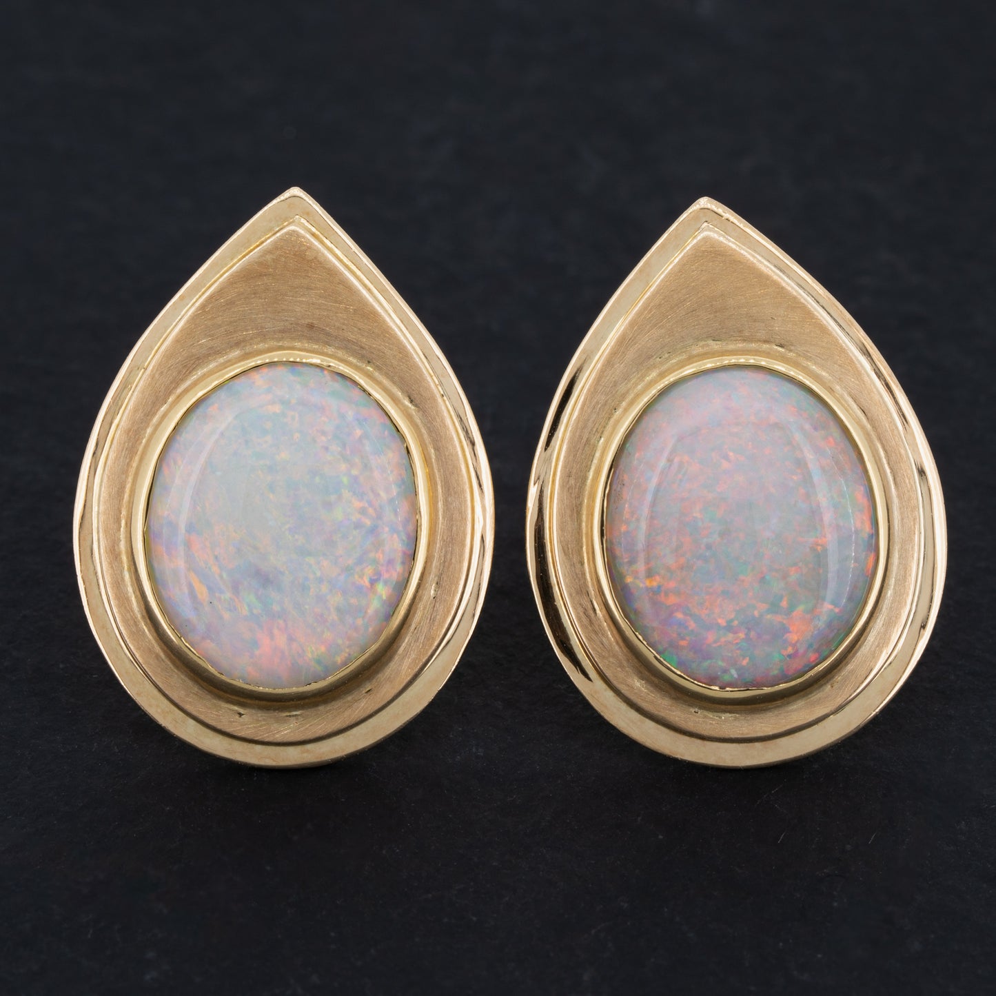 Mid Century Vintage Australian Opal Stud Earrings 14k Gold Redpoint Jewelry 