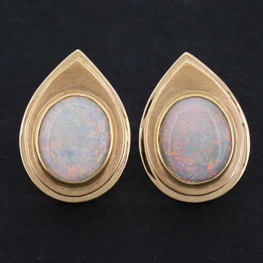 Mid Century Vintage Australian Opal Stud Earrings 14k Gold Redpoint Jewelry 