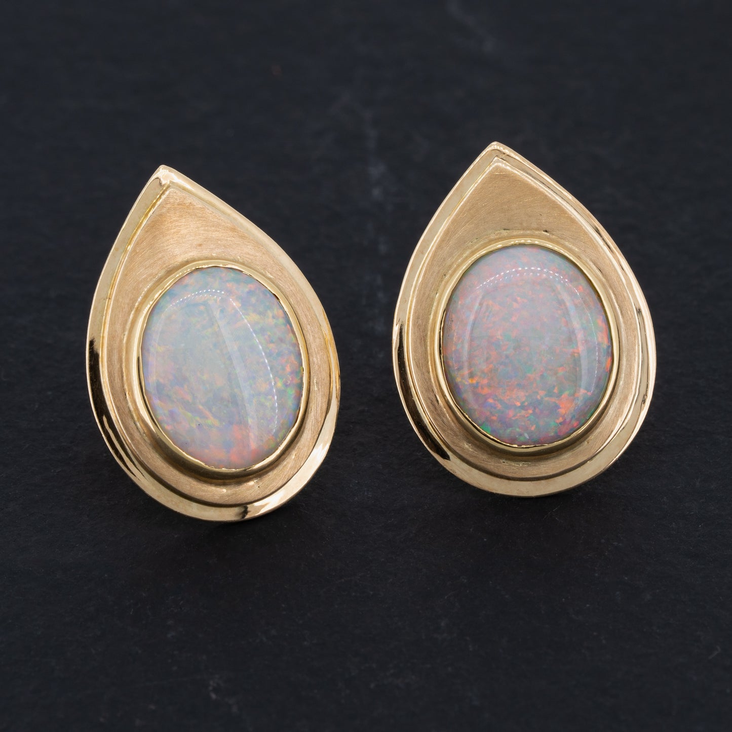 Mid Century Vintage Australian Opal Stud Earrings 14k Gold Redpoint Jewelry 