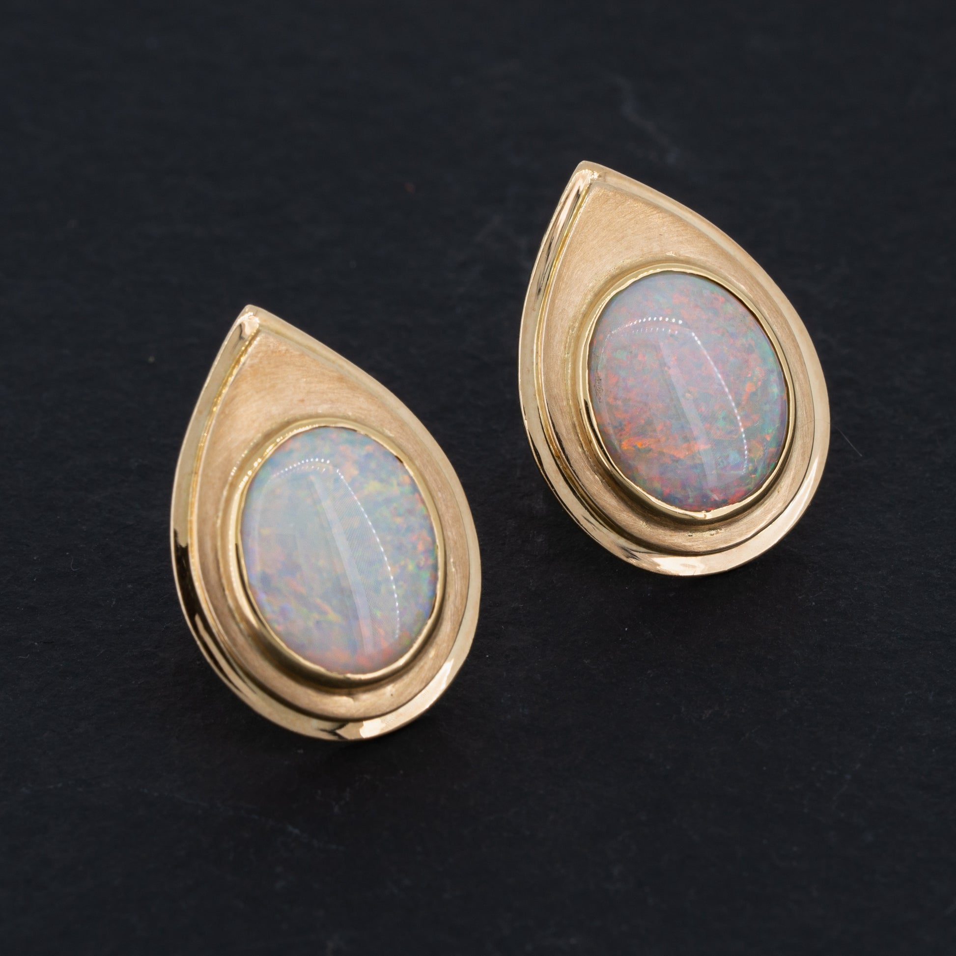 Mid Century Vintage Australian Opal Stud Earrings 14k Gold Redpoint Jewelry 