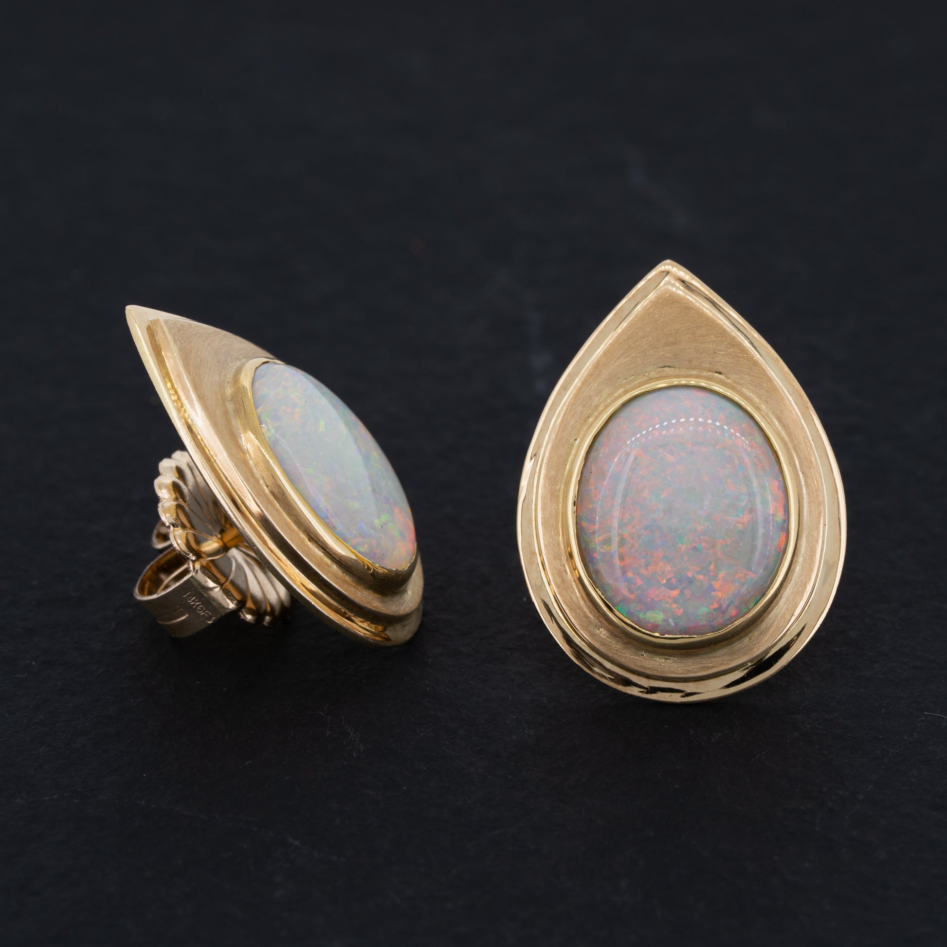 Mid Century Vintage Australian Opal Stud Earrings 14k Gold Redpoint Jewelry 