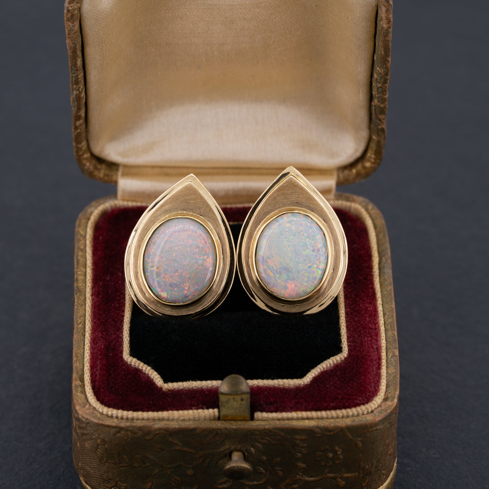 Mid Century Vintage Australian Opal Stud Earrings 14k Gold Redpoint Jewelry 