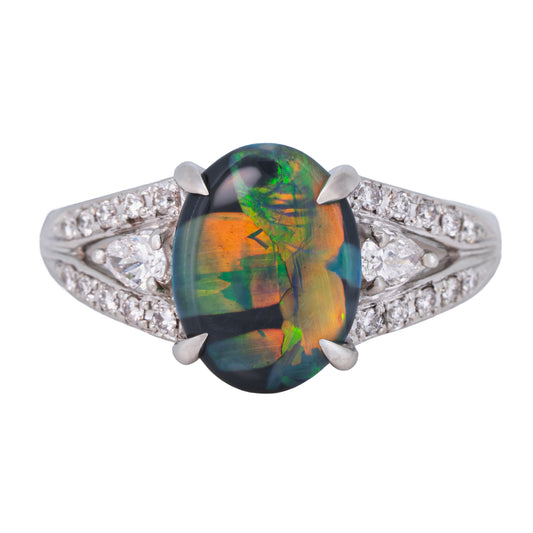 Australian Black Opal and Diamond Platinum Ring - 1.71 Carat