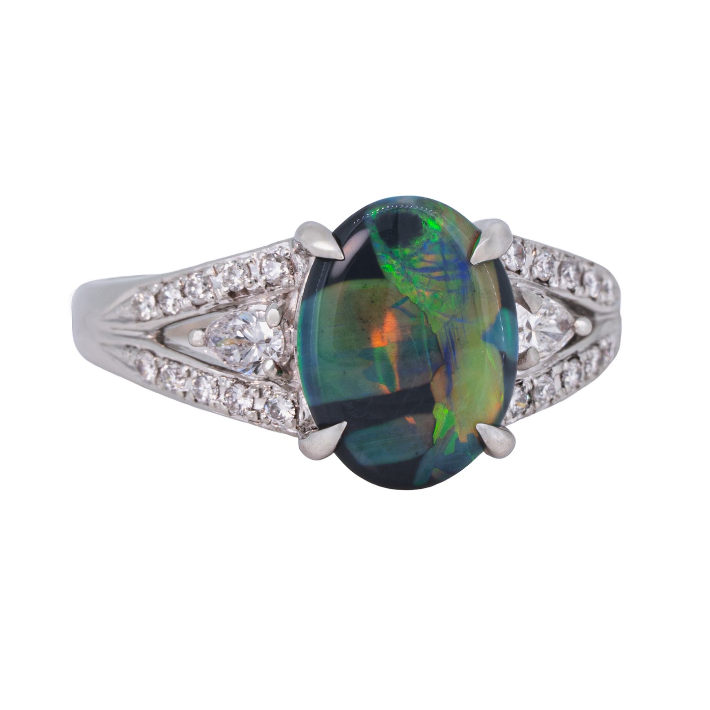 Australian Black Opal and Diamond Platinum Ring - 1.71 Carat