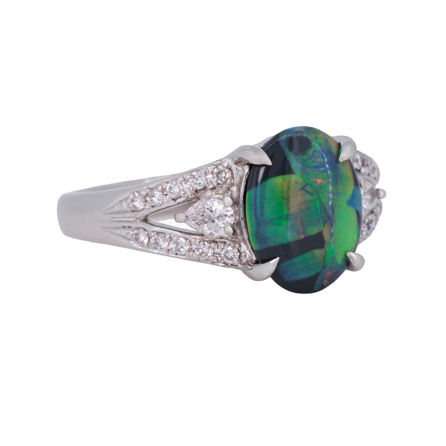 Australian Black Opal and Diamond Platinum Ring - 1.71 Carat