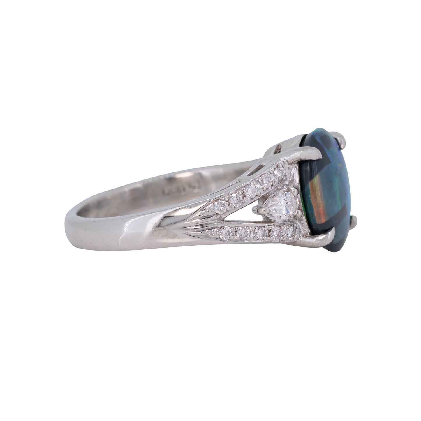Australian Black Opal and Diamond Platinum Ring - 1.71 Carat