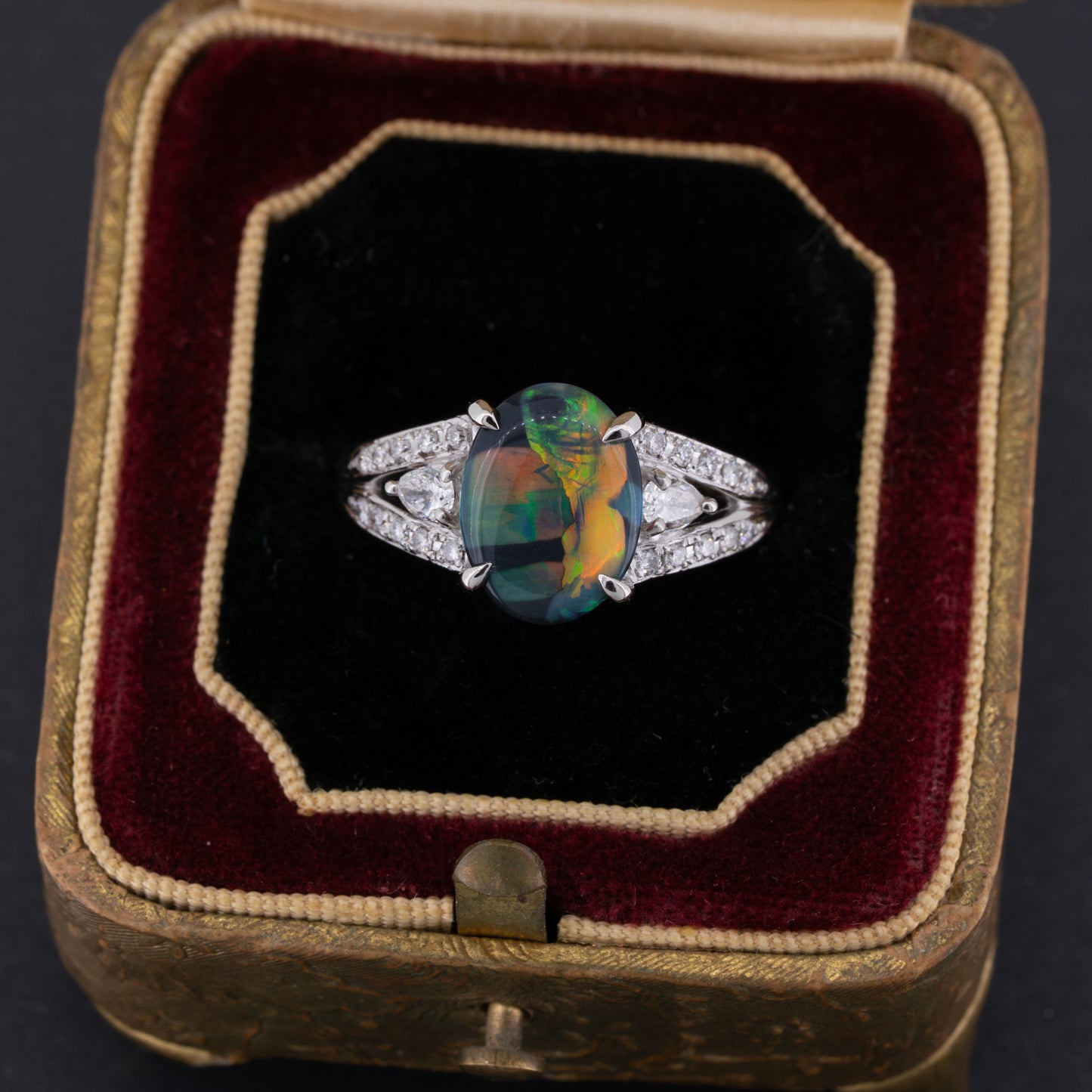 Australian Black Opal and Diamond Platinum Ring - 1.71 Carat