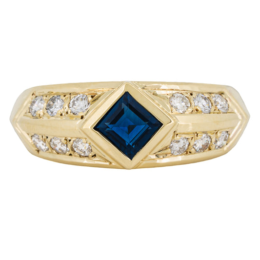 Vintage Natural Blue Sapphire and Diamond Ring in 14k Gold
