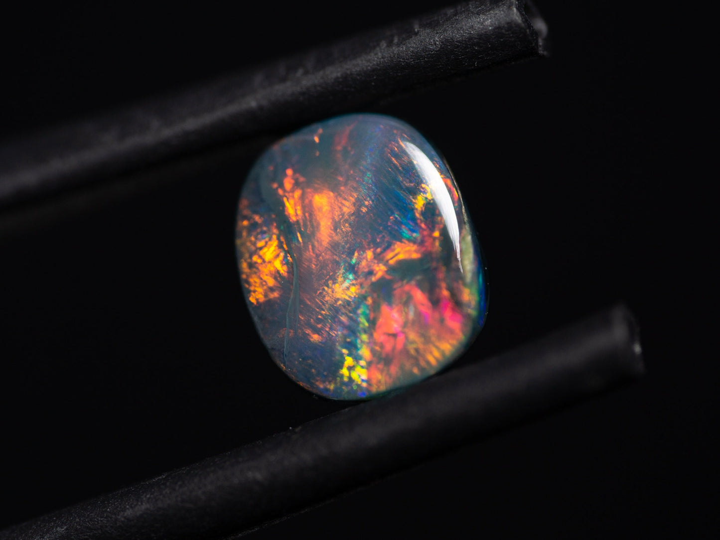 0.56 Carat Black Opal Cushion Cut Cabochon Lightning Ridge Australia - Redpoint Jewelry 