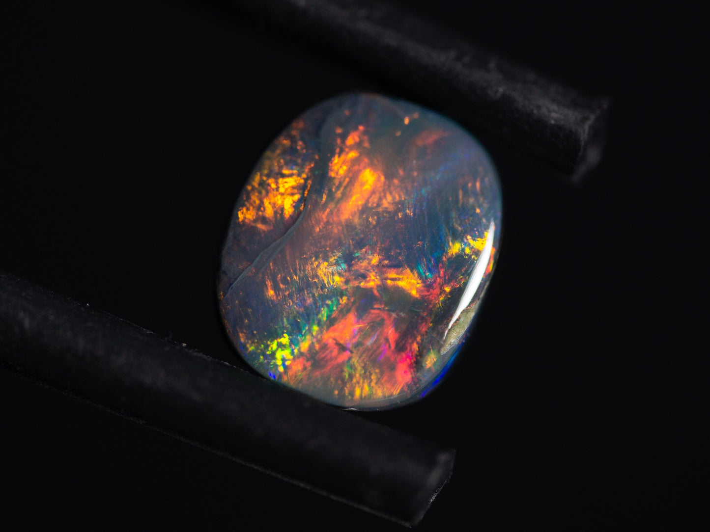 0.56 Carat Black Opal Cushion Cut Cabochon Lightning Ridge Australia - Redpoint Jewelry 