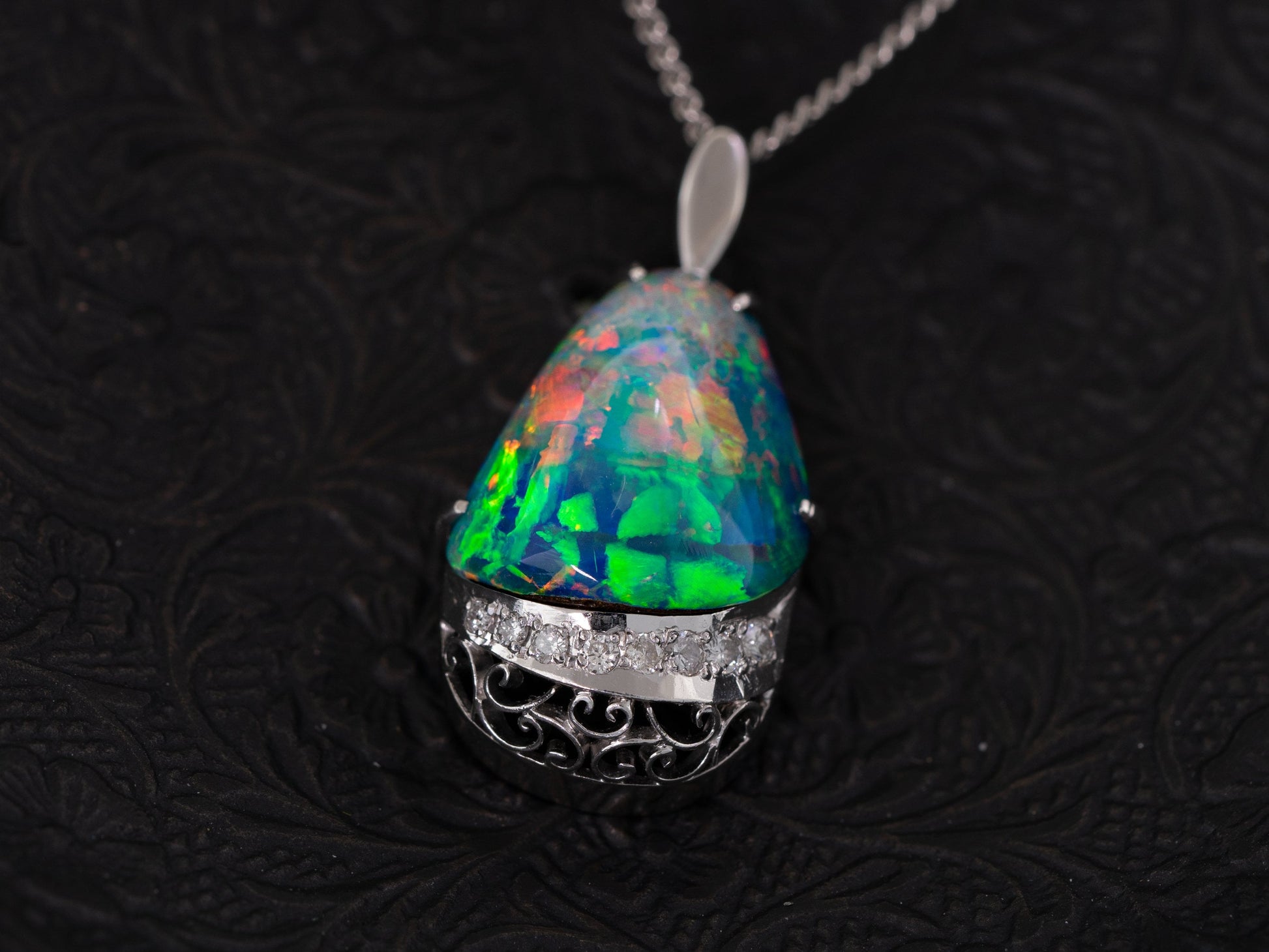 Australian Boulder Opal Diamond Pendant GIA Certified Platinum Necklace - Redpoint Jewelry 