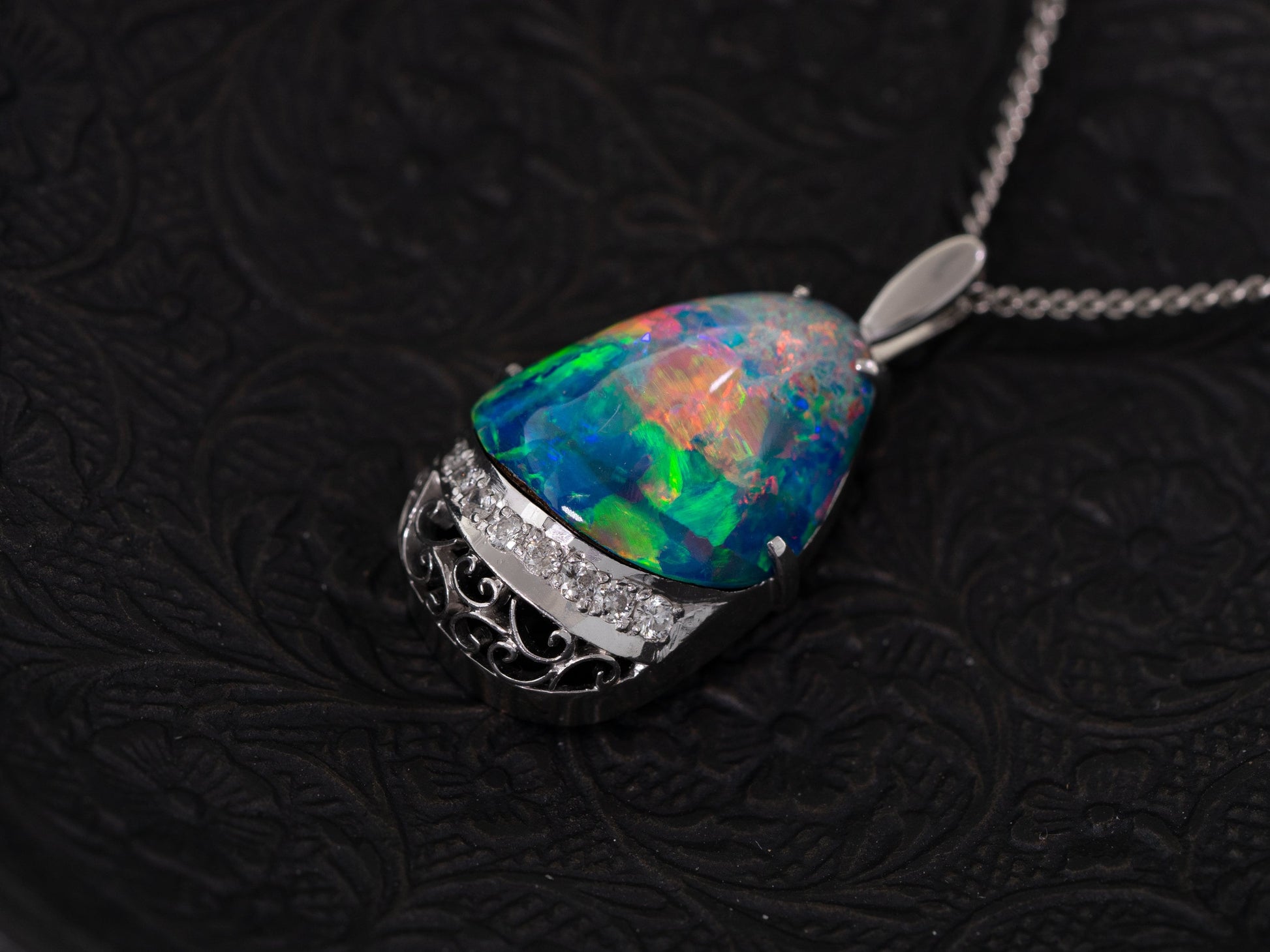 Australian Boulder Opal Diamond Pendant GIA Certified Platinum Necklace - Redpoint Jewelry 