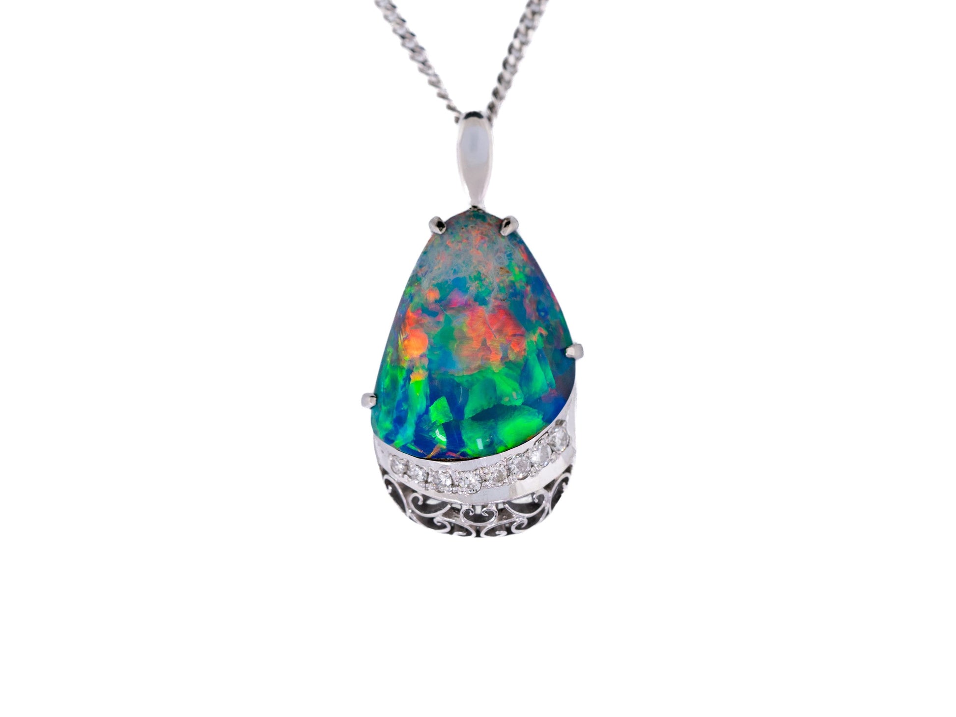 Australian Boulder Opal Diamond Pendant GIA Certified Platinum Necklace - Redpoint Jewelry 