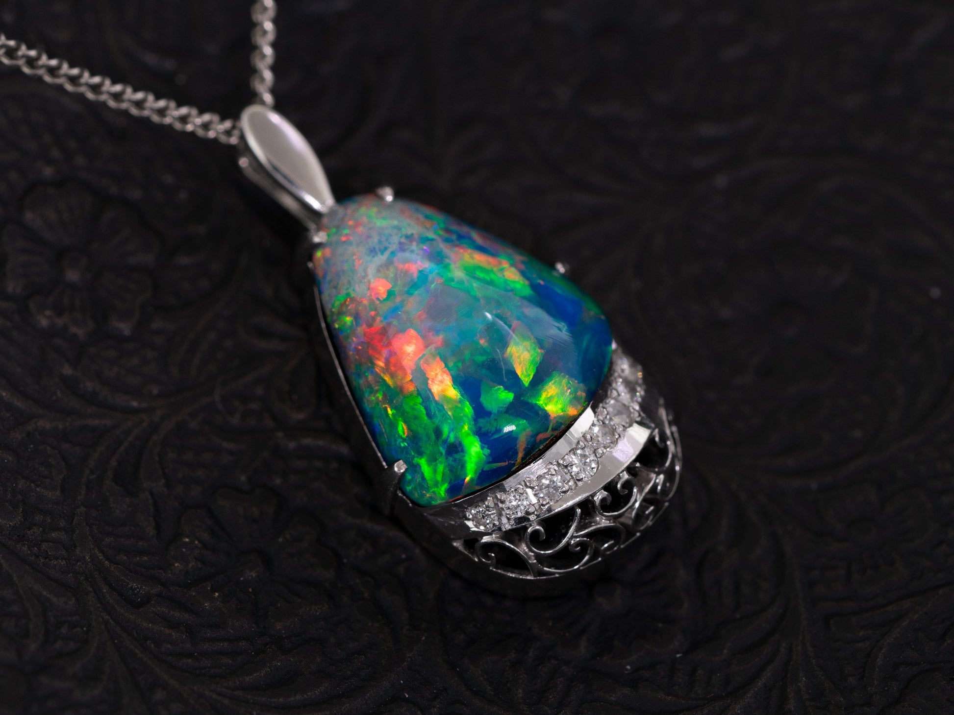 Australian Boulder Opal Diamond Pendant GIA Certified Platinum Necklace - Redpoint Jewelry 