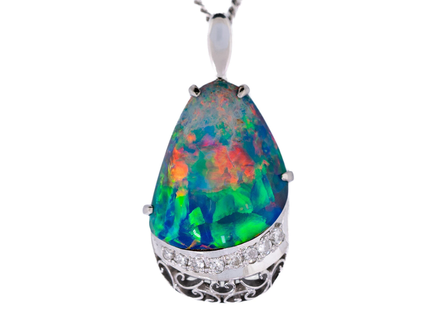 Australian Boulder Opal Diamond Pendant GIA Certified Platinum Necklace - Redpoint Jewelry 