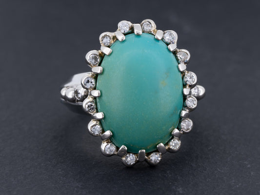 Vintage Turquoise and Diamond Ring in 14k White Gold - Redpoint Jewelry 