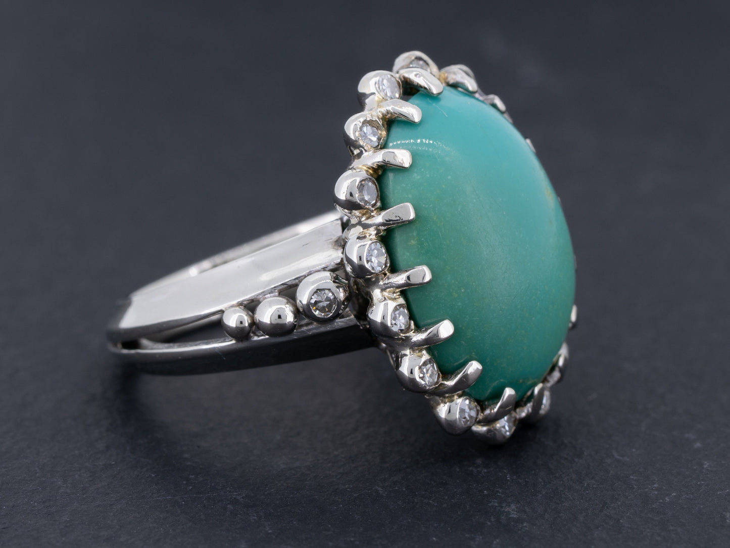 Vintage Turquoise and Diamond Ring in 14k White Gold - Redpoint Jewelry 