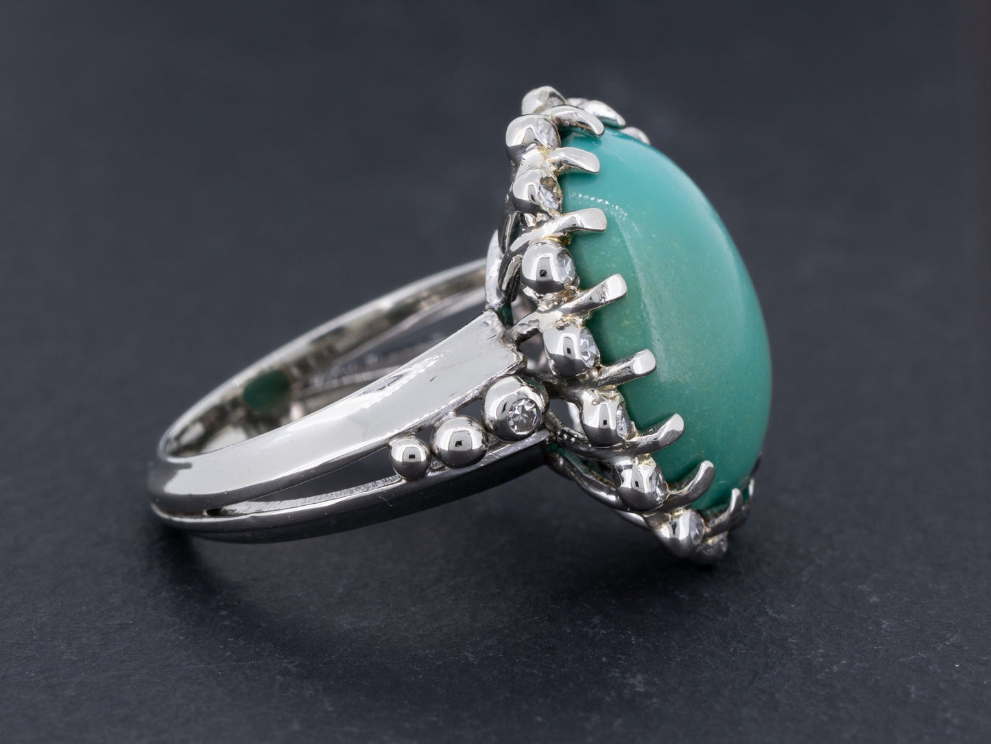 Vintage Turquoise and Diamond Ring in 14k White Gold - Redpoint Jewelry 