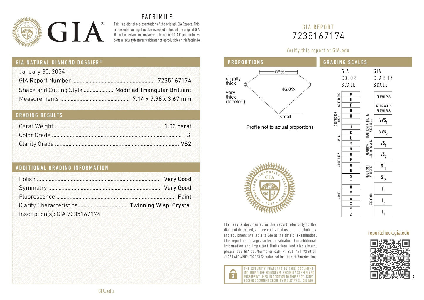 1.03ct GIA Certified Trillion Cut Natural Diamond VS-2 Clarity G Color - Redpoint Jewelry 