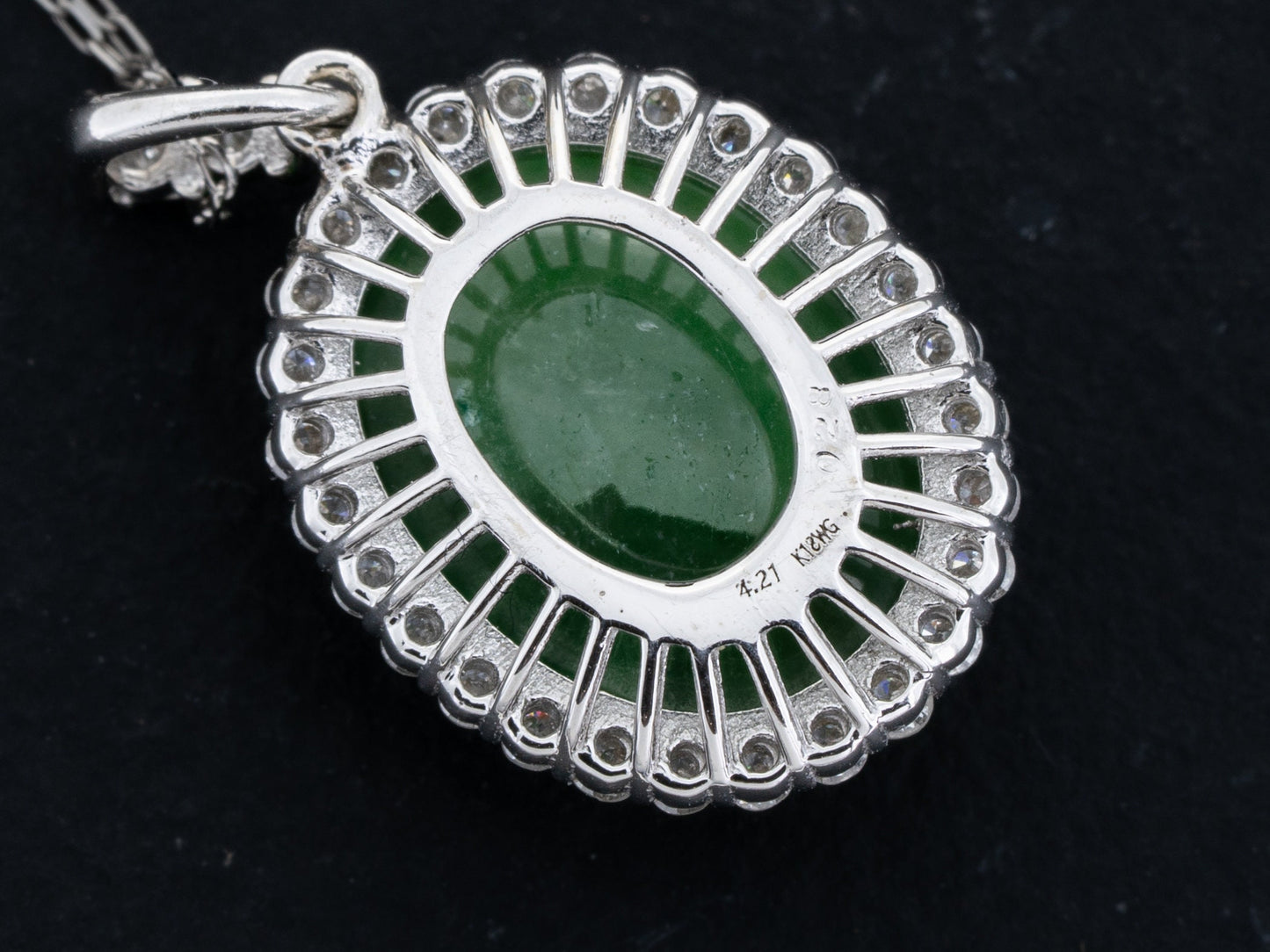 GIA Certified Type A Fei Cui Green Jade and Diamond Pendant Necklace 18k White Gold - Redpoint Jewelry 