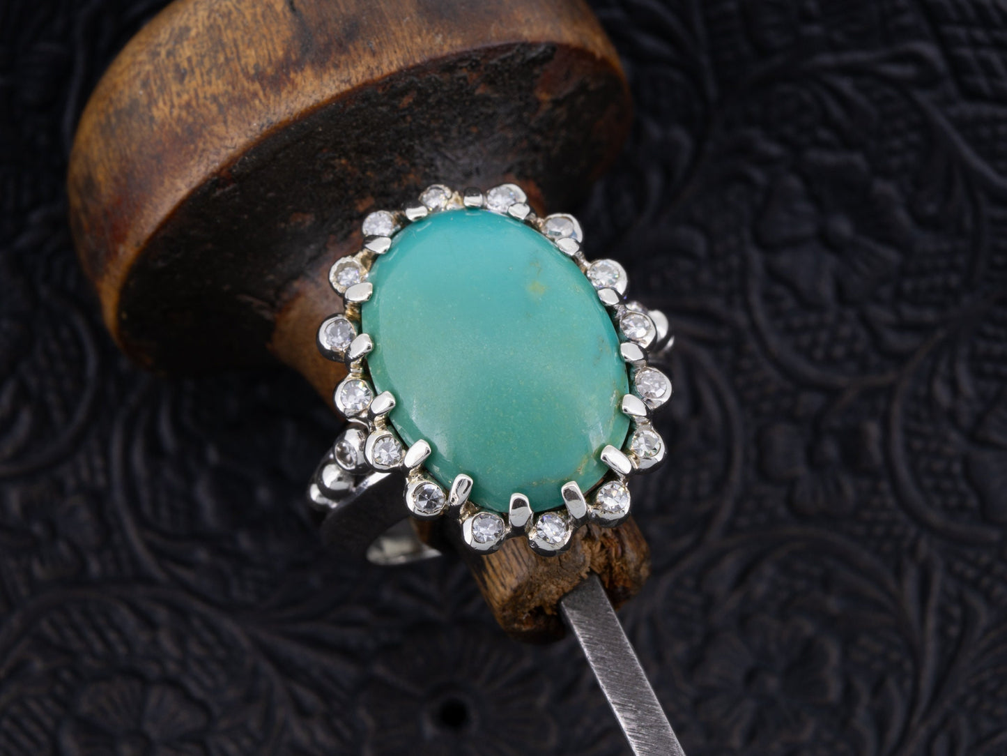 Vintage Turquoise and Diamond Ring in 14k White Gold - Redpoint Jewelry 