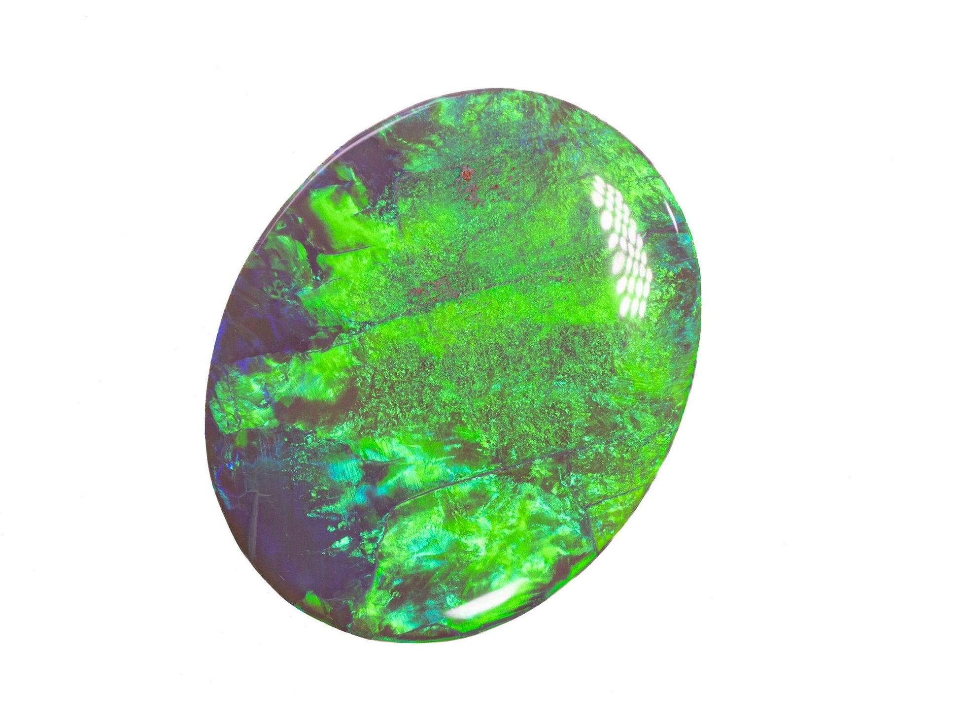 10.37 Carat Dark Opal Neon Green Oval Cabochon Lightning Ridge Australia - Redpoint Jewelry 