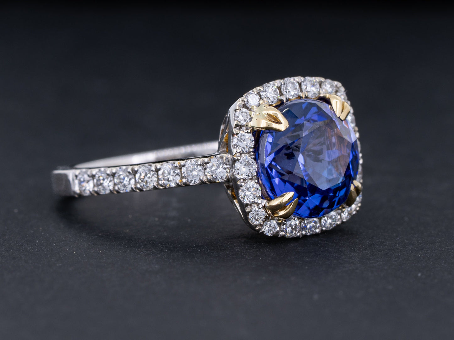 Tanzanite and Diamond Ring in 18k White and Yellow Gold 2.53ct Vivid Blue Natural Tanzanite Engagement Anniversary Jewelry Gift - Redpoint Jewelry 