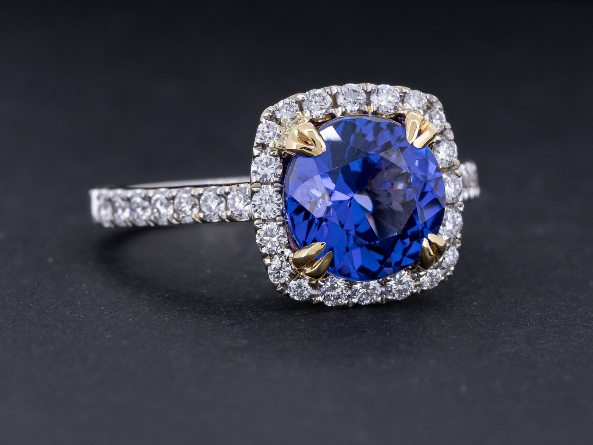 Tanzanite and Diamond Ring in 18k White and Yellow Gold 2.53ct Vivid Blue Natural Tanzanite Engagement Anniversary Jewelry Gift - Redpoint Jewelry 