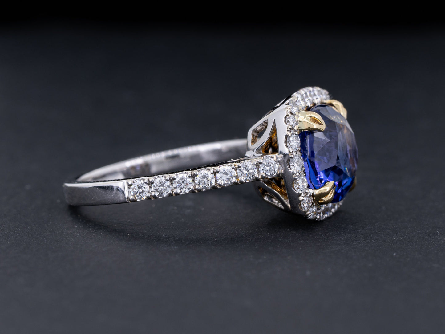 Tanzanite and Diamond Ring in 18k White and Yellow Gold 2.53ct Vivid Blue Natural Tanzanite Engagement Anniversary Jewelry Gift - Redpoint Jewelry 