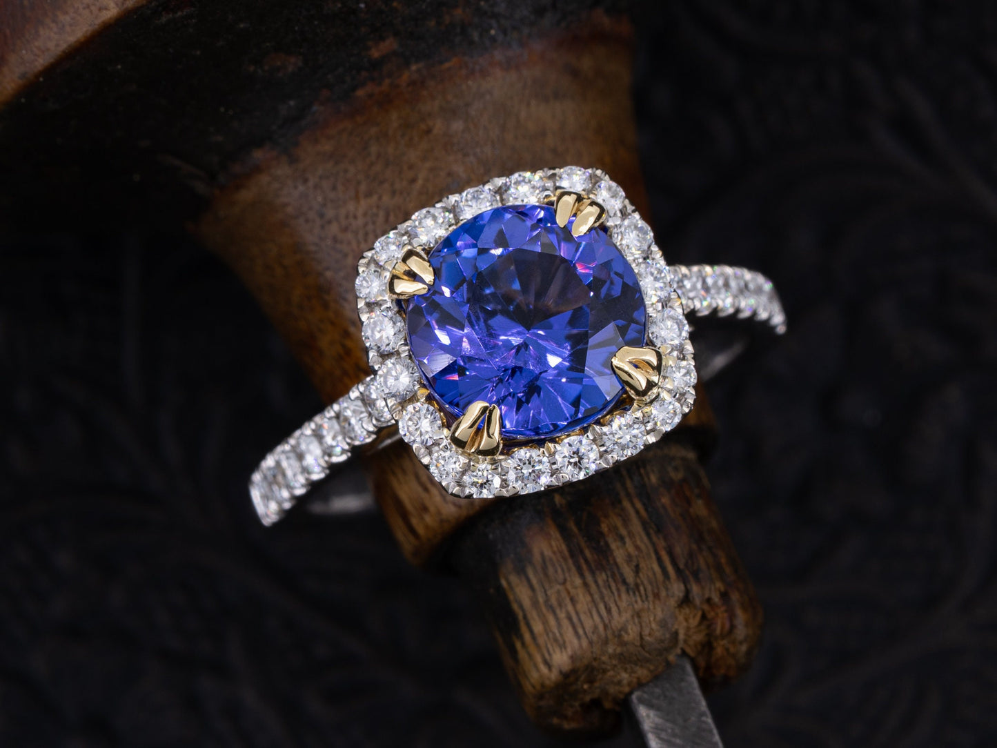 Tanzanite and Diamond Ring in 18k White and Yellow Gold 2.53ct Vivid Blue Natural Tanzanite Engagement Anniversary Jewelry Gift - Redpoint Jewelry 