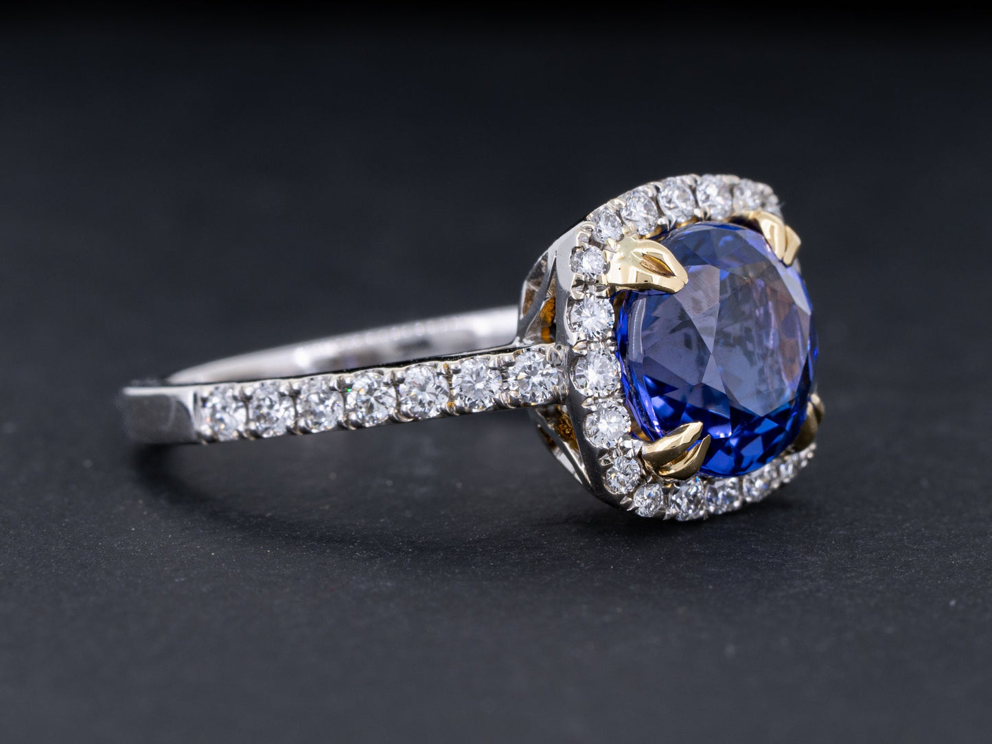 Tanzanite and Diamond Ring in 18k White and Yellow Gold 2.53ct Vivid Blue Natural Tanzanite Engagement Anniversary Jewelry Gift - Redpoint Jewelry 