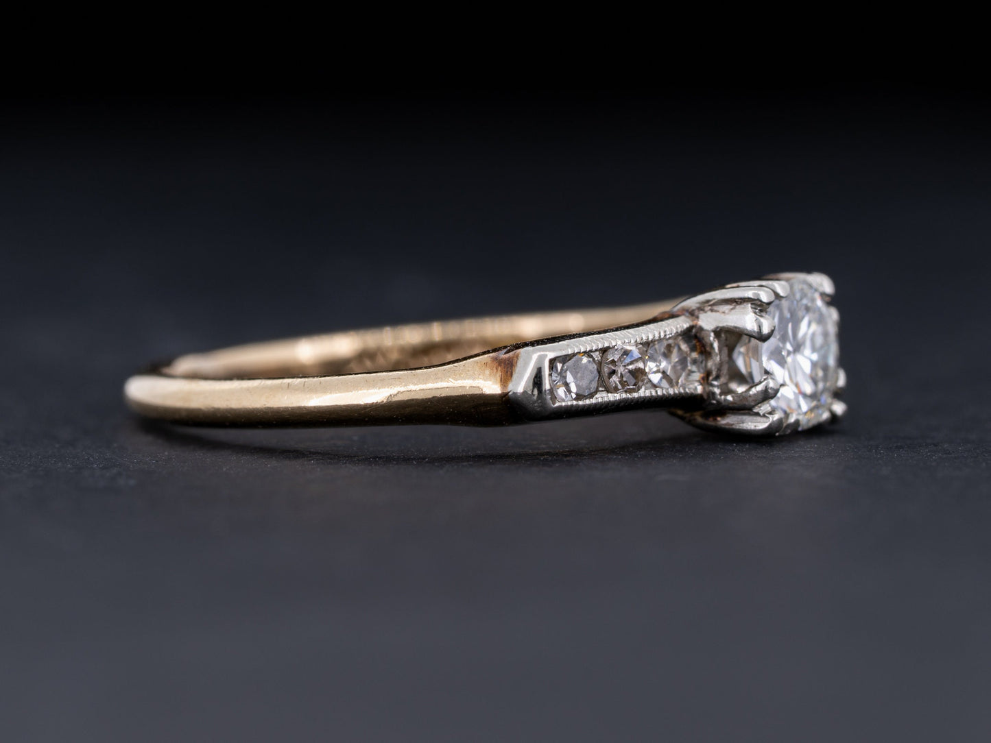 Vintage Art Deco Natural Diamond Solitaire Engagement Ring Made By Coplay 14k White Yellow Gold - Redpoint Jewelry 