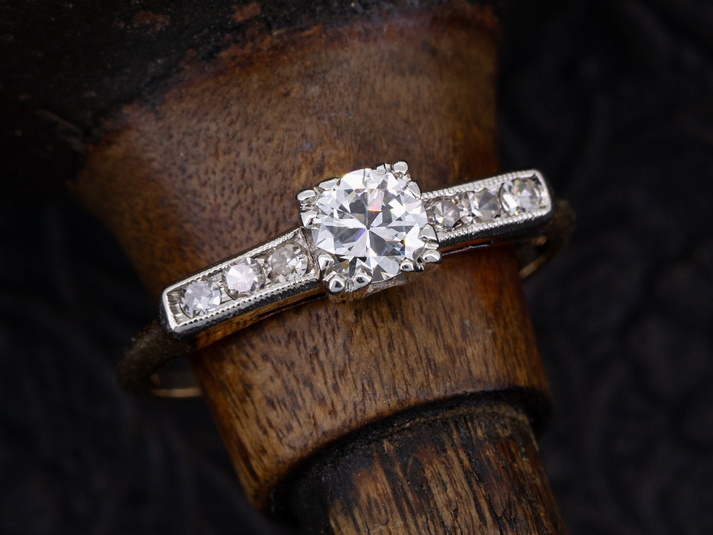 Vintage Art Deco Natural Diamond Solitaire Engagement Ring Made By Coplay 14k White Yellow Gold - Redpoint Jewelry 