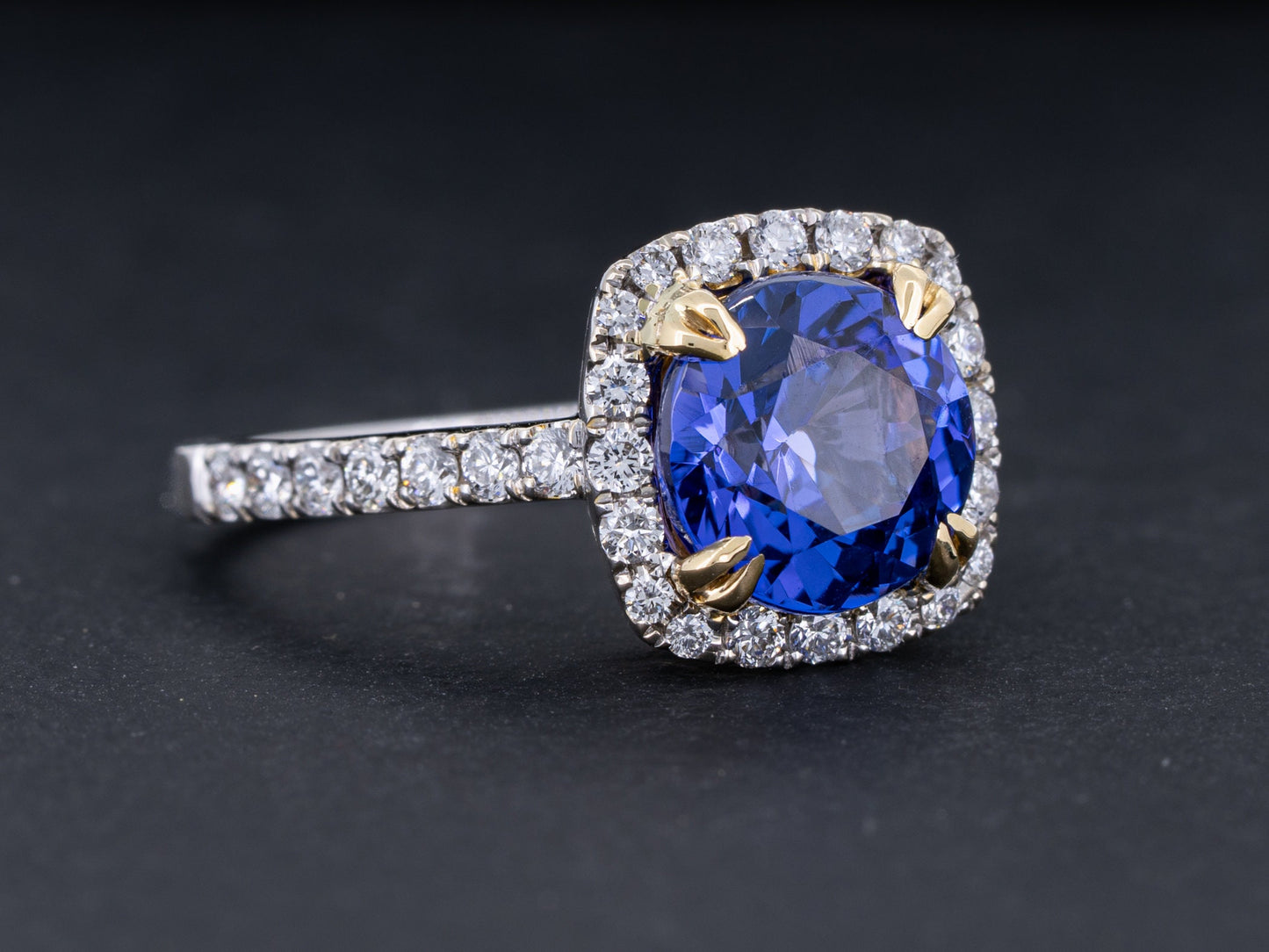 Tanzanite and Diamond Ring in 18k White and Yellow Gold 2.53ct Vivid Blue Natural Tanzanite Engagement Anniversary Jewelry Gift - Redpoint Jewelry 