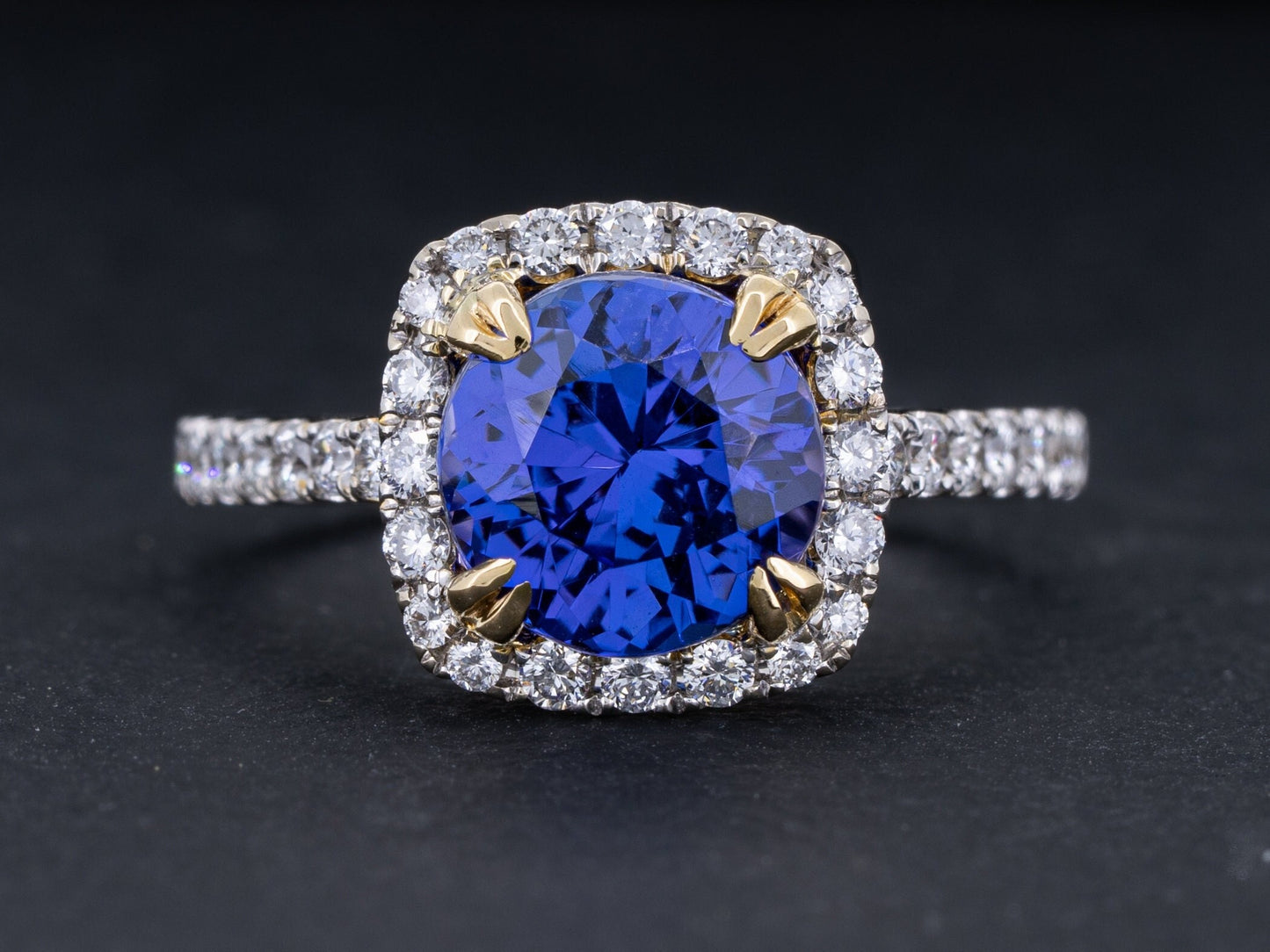 Tanzanite and Diamond Ring in 18k White and Yellow Gold 2.53ct Vivid Blue Natural Tanzanite Engagement Anniversary Jewelry Gift - Redpoint Jewelry 