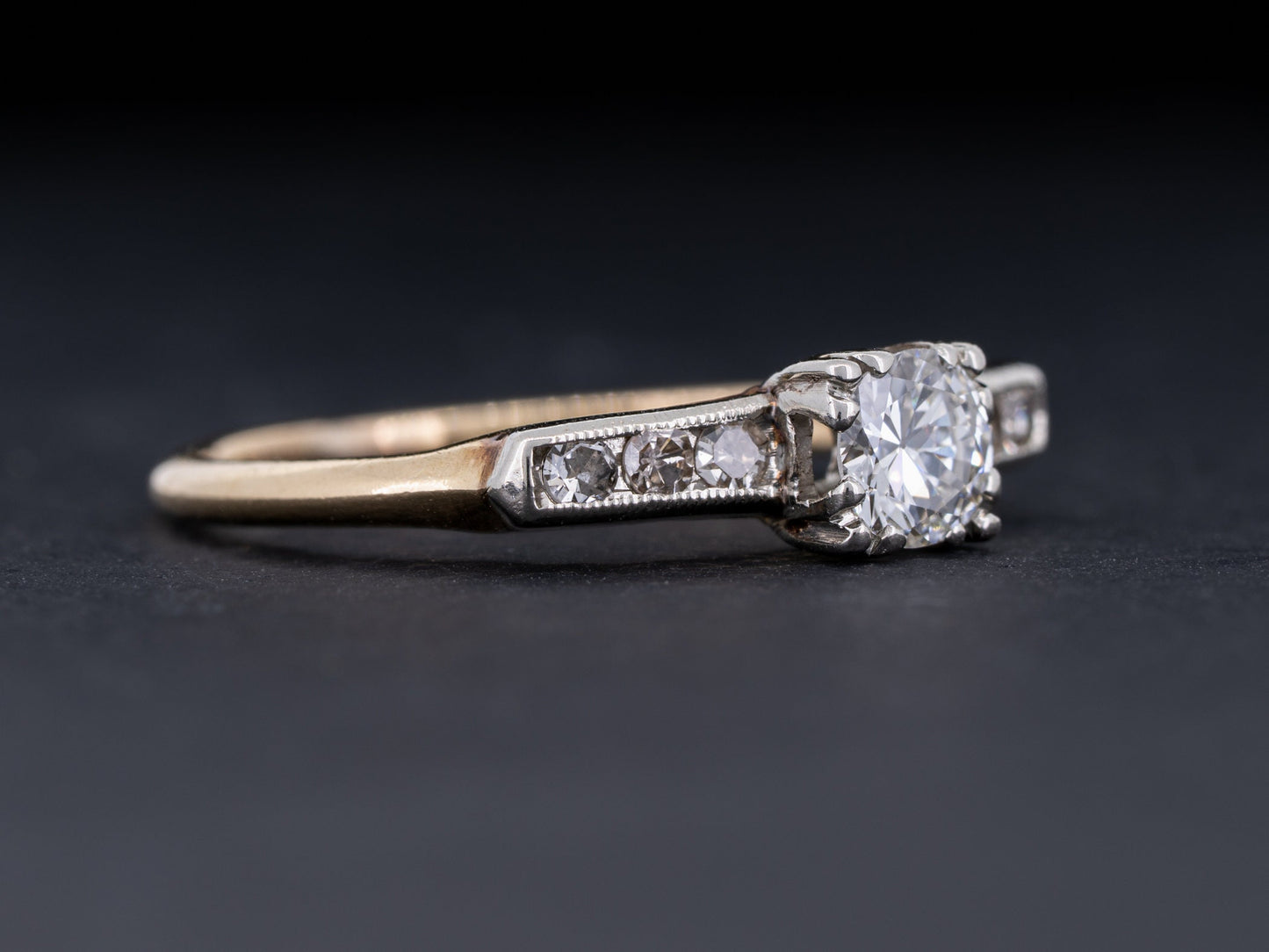 Vintage Art Deco Natural Diamond Solitaire Engagement Ring Made By Coplay 14k White Yellow Gold - Redpoint Jewelry 